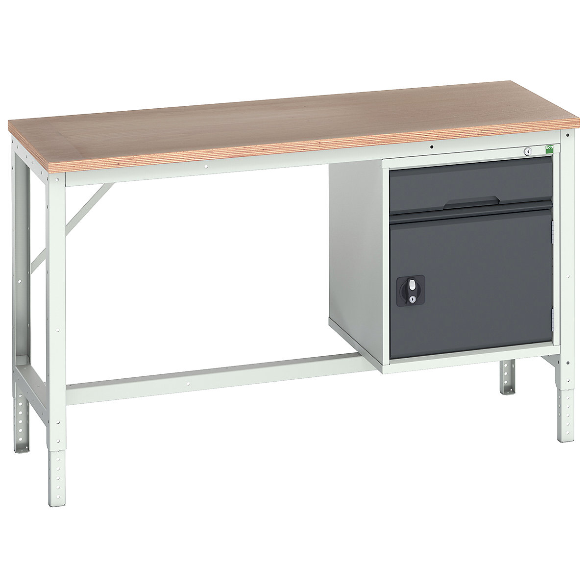 Bott Verso Height Adjustable Framework Storage Benches | Quickship, Bott Verso Height Adjustable Framework Storage Benches | Quickship, Bott Verso Quickship Height Adjustable Framework Storage Bench | 780-930h x 1500w x 600d mm | 1 Drawer & 1 Door Cupboard | MPX Worktop | 600kg UDL-3