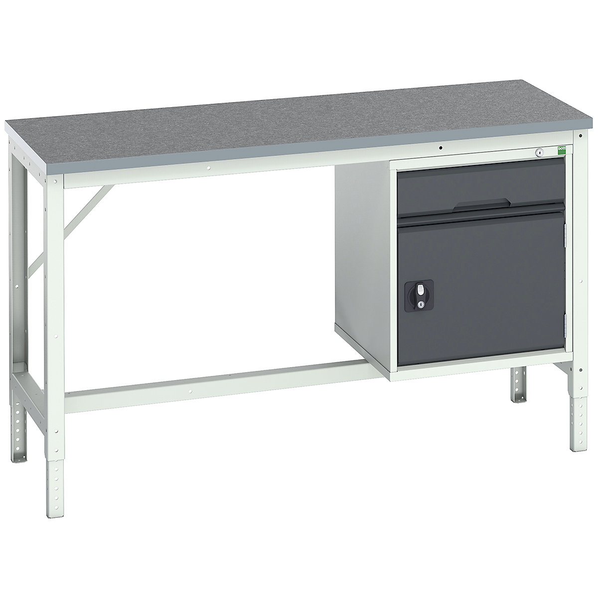Bott Verso Height Adjustable Framework Storage Benches | Quickship, Bott Verso Height Adjustable Framework Storage Benches | Quickship, Bott Verso Quickship Height Adjustable Framework Storage Bench | 780-930h x 1500w x 600d mm | 1 Drawer & 1 Door Cupboard | Lino Worktop | 400kg UDL-2