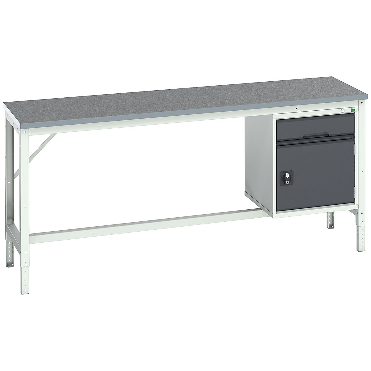 Bott Verso Height Adjustable Framework Storage Benches | Quickship, Bott Verso Height Adjustable Framework Storage Benches | Quickship, Bott Verso Quickship Height Adjustable Framework Storage Bench | 780-930h x 2000w x 600d mm | 1 Drawer & 1 Door Cupboard | Lino Worktop | 400kg UDL-6