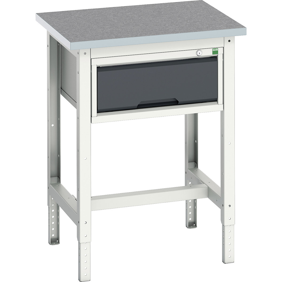 Bott Verso Height Adjustable Workstands, Bott Verso Height Adjustable Workstands, Bott Verso Height Adjustable Workstand | 1 Drawer | 780 - 930h x 700w x 600d mm | Anthracite Grey | Lino Worktop | 400kg UDL-4