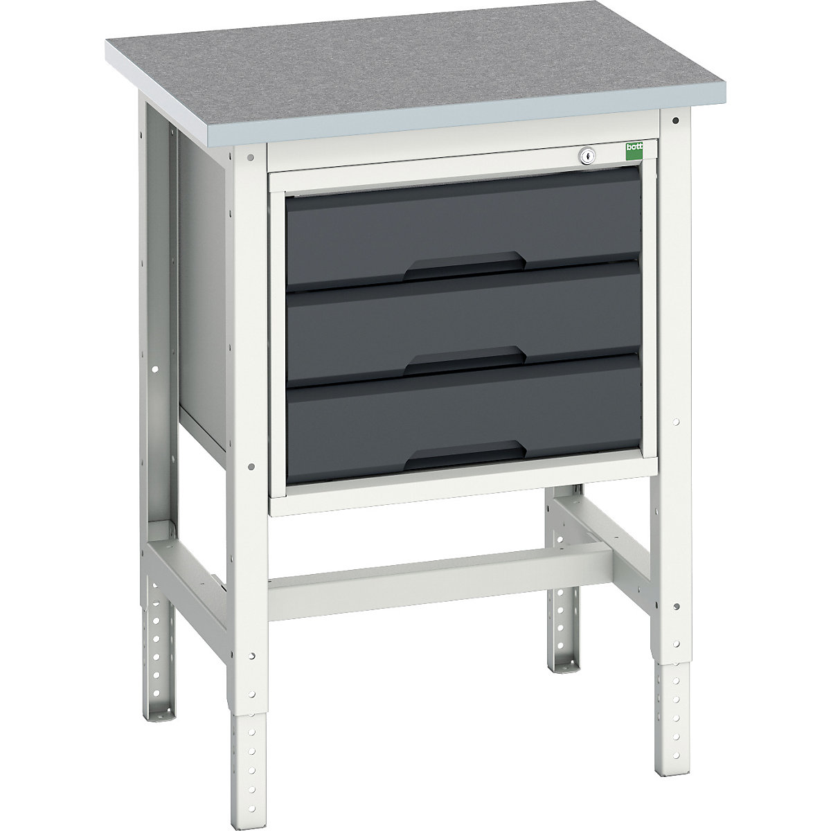 Bott Verso Height Adjustable Workstands, Bott Verso Height Adjustable Workstands, Bott Verso Height Adjustable Workstand | 3 Drawer | 780 - 930h x 700w x 600d mm | Anthracite Grey | Lino Worktop | 400kg UDL-5