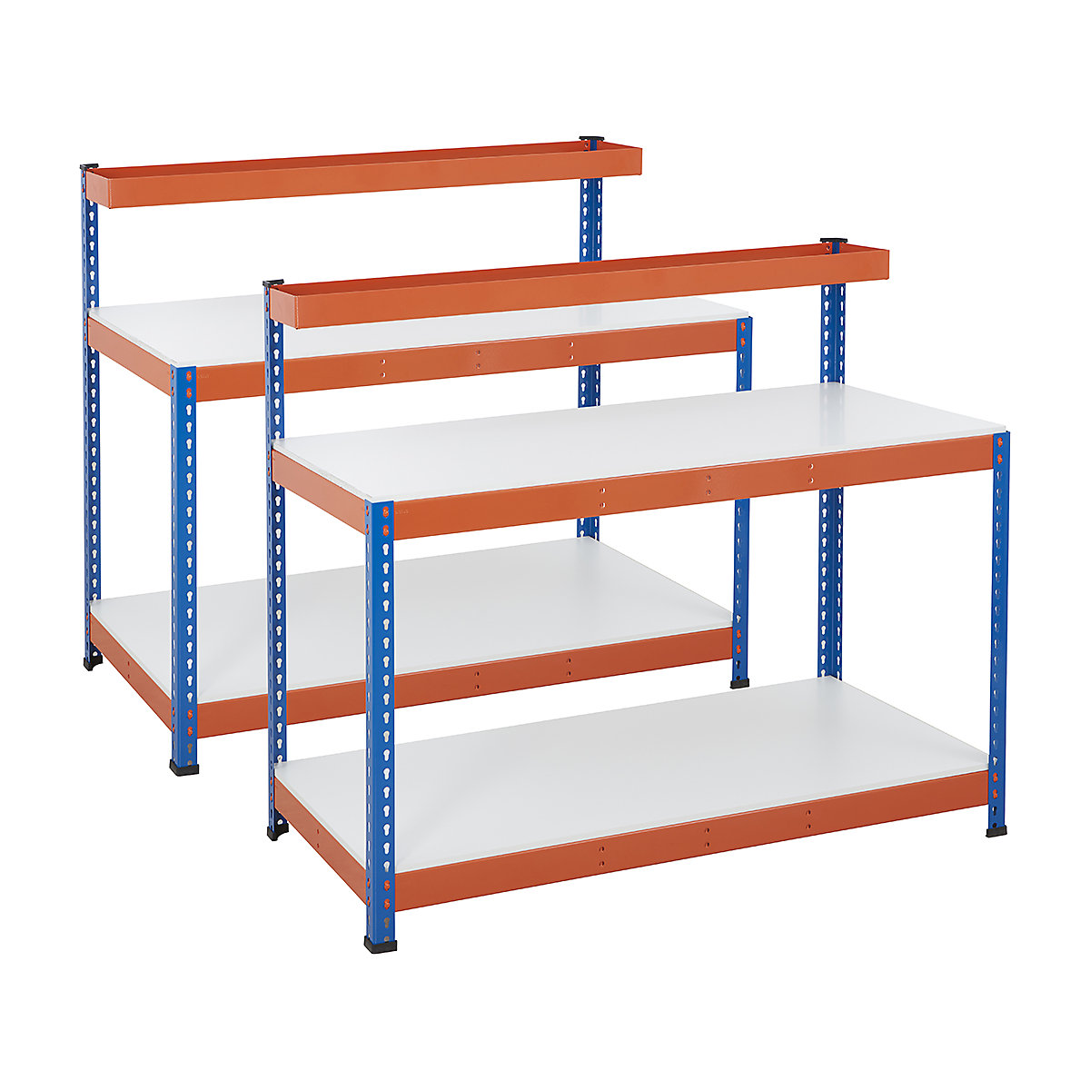 BiG400 2x 3 Level Workstation Mega Deal, BiG400 2x 3 Level Workstation Mega Deal, BiG400 2x 3 Level Workstation Mega Deal | Melamine Worktop | 1295h x 1220w x 610d mm | 2 Full Depth Lower Shelves | Cantilever Shelf | 400kg UDL | Blue & Orange-3