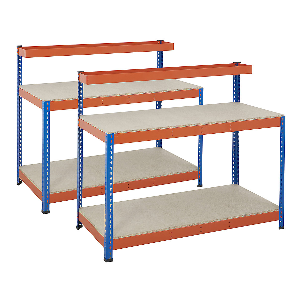 BiG400 2x 3 Level Workstation Mega Deal, BiG400 2x 3 Level Workstation Mega Deal, BiG400 2x 3 Level Workstation Mega Deal | Chipboard Worktop | 1295h x 1220w x 610d mm | Full Depth Lower Shelf | Cantilever Shelf | 400kg UDL | Blue & Orange-4