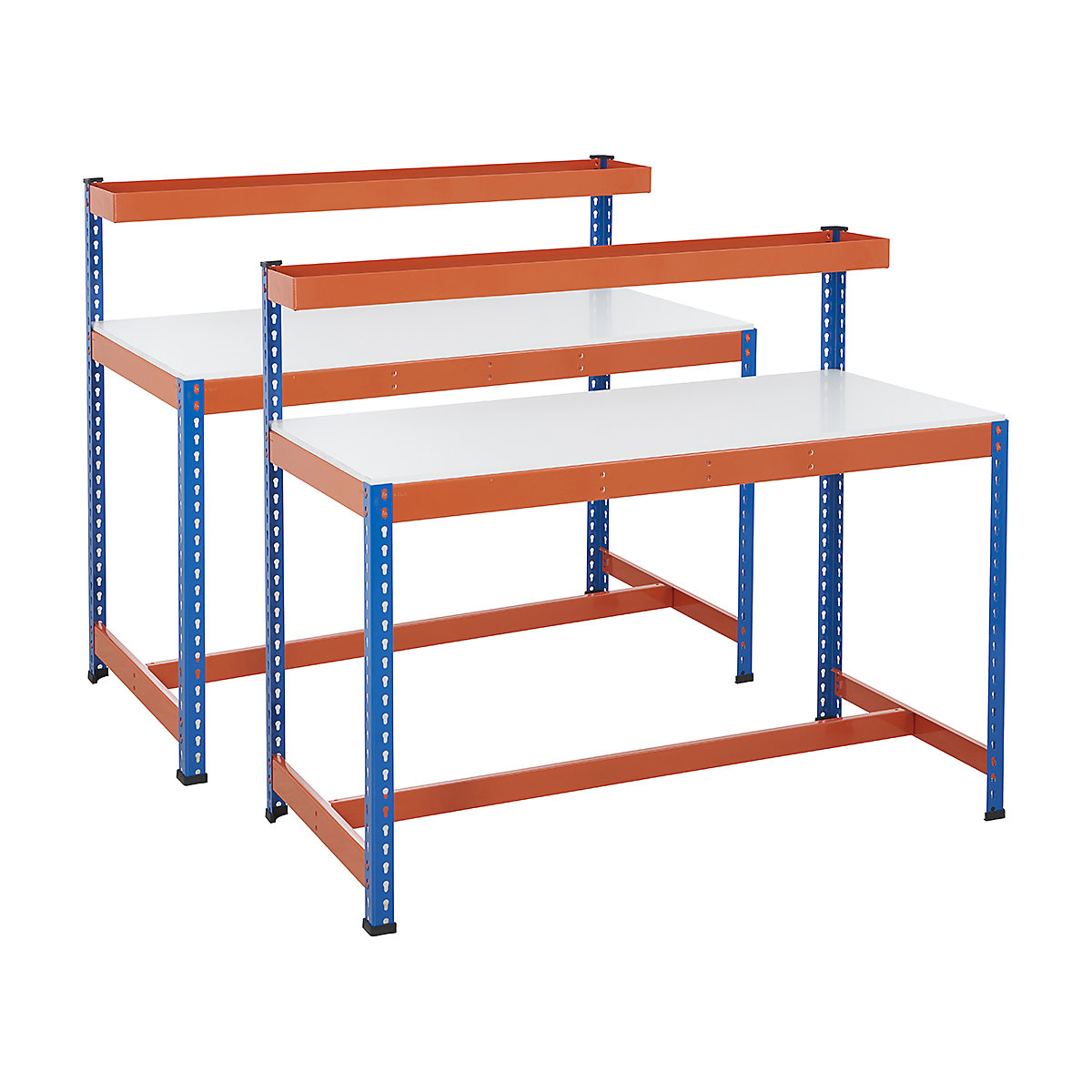 BiG400 2x 3 Level Workstation Mega Deal, BiG400 2x 3 Level Workstation Mega Deal, BiG400 2x 3 Level Workstation Mega Deal | Melamine Worktop | 1295h x 1220w x 610d mm | T-Bar Base | Cantilever Shelf | 400kg UDL | Blue & Orange-5