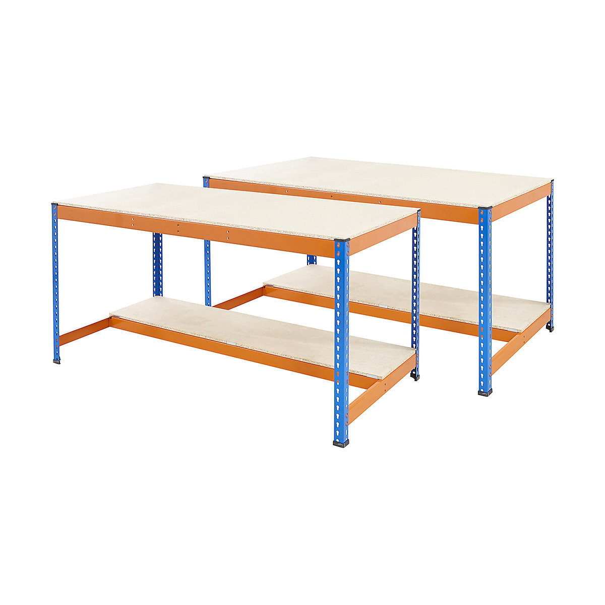 BiG400 2x Workbench Mega Deal, BiG400 2x Workbench Mega Deal, BiG400 2x Workbench Mega Deal  | Chipboard Worktop | 915h x 1220w x 610d mm | 2 Half Depth Lower Shelves | 400kg UDL | Blue & Orange-4