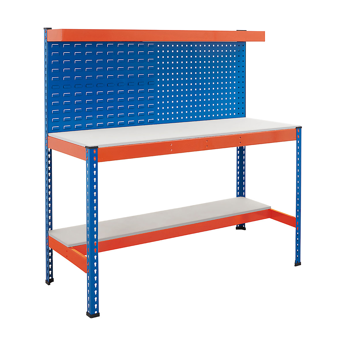 BiG400 Combination Panel Workstations, BiG400 Combination Panel Workstations, BiG400 Workstation | Melamine Worktop | 1556h x 1220w x 610d mm | Half Depth Lower Shelf | Combination Panel | Cantilever Shelf | 400kg UDL | Blue & Orange-16