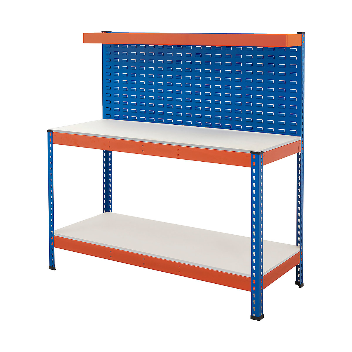 BiG400 Louvre Panel Workstations, BiG400 Louvre Panel Workstations, BiG400 Workstation | Melamine Worktop | 1556h x 1220w x 610d mm | Full Depth Lower Shelf | Louvre Back Panel | Cantilever Shelf | 400kg UDL | Blue & Orange-12