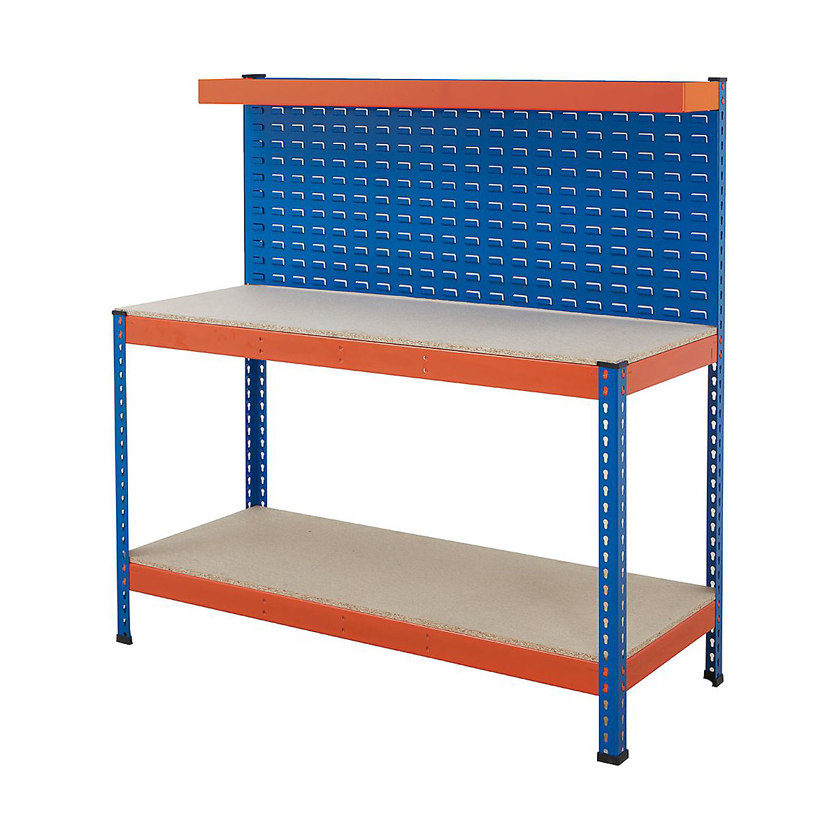 BiG400 Louvre Panel Workstations, BiG400 Louvre Panel Workstations, BiG400 Workstation | Chipboard Worktop | 1556h x 1220w x 610d mm | Full Depth Lower Shelf | Louvre Back Panel | Cantilever Shelf | 400kg UDL | Blue & Orange-6