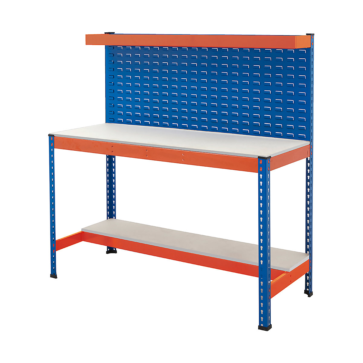 BiG400 Louvre Panel Workstations, BiG400 Louvre Panel Workstations, BiG400 Workstation | Melamine Worktop | 1556h x 1220w x 610d mm | Half Depth Lower Shelf | Louvre Back Panel | Cantilever Shelf | 400kg UDL | Blue & Orange-15