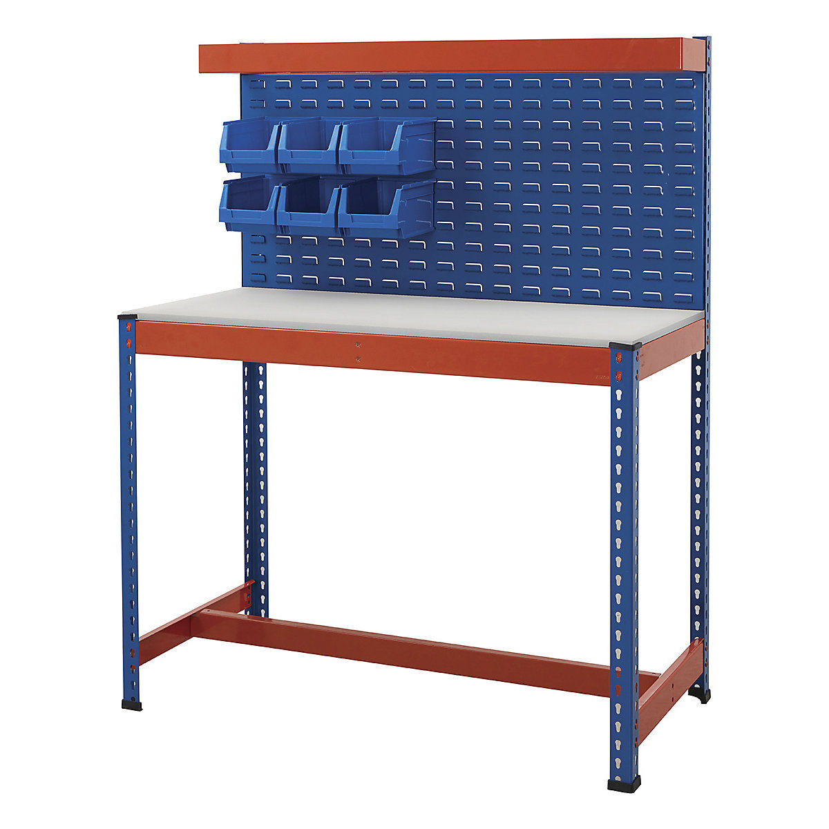 BiG400 Louvre Panel Workstations, BiG400 Louvre Panel Workstations, BiG400 Workstation | Melamine Worktop | 1556h x 1220w x 610d mm | T-Bar Base | Louvre Back Panel | Cantilever Shelf | 400kg UDL | Blue & Orange-18