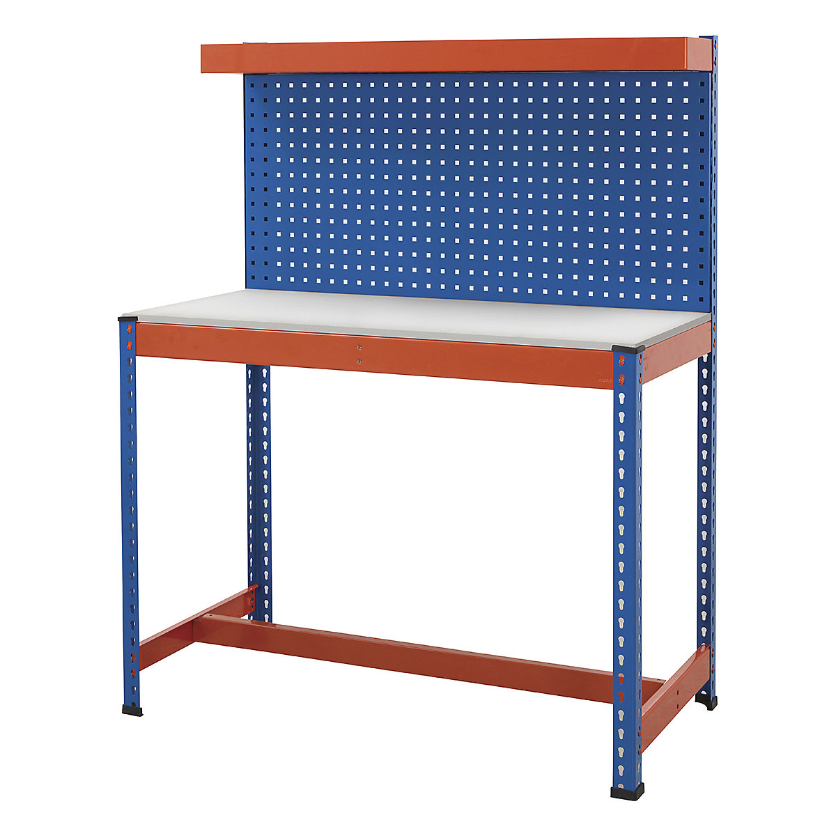 BiG400 Perforated Panel Workstations, BiG400 Perforated Panel Workstations, BiG400 Workstation | Melamine Worktop | 1556h x 1220w x 610d mm | T-Bar Base | Perforated Panel | Cantilever Shelf | 400kg UDL | Blue & Orange-18