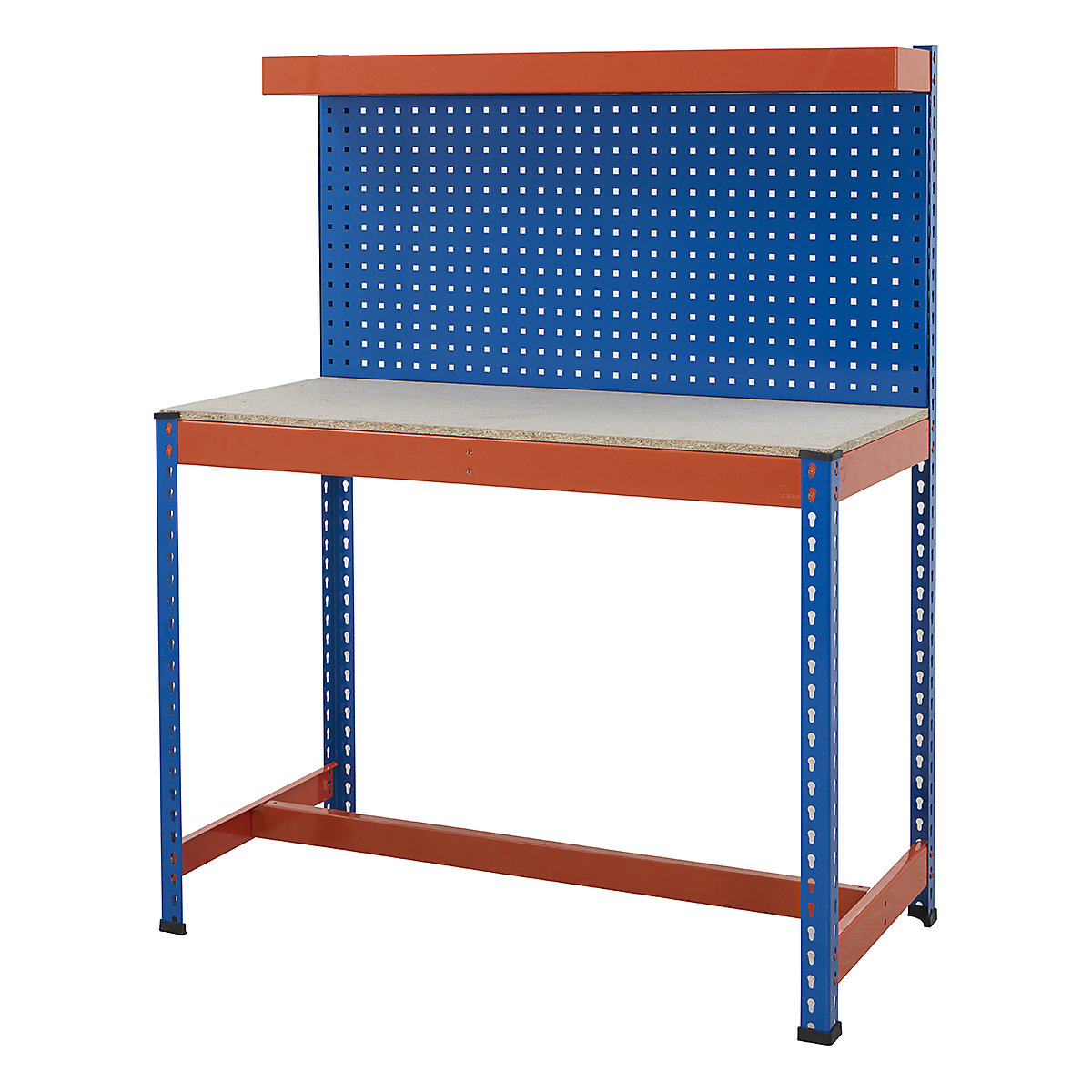 BiG400 Perforated Panel Workstations, BiG400 Perforated Panel Workstations, BiG400 Workstation | Chipboard Worktop | 1556h x 1220w x 610d mm | T-Bar Base | Perforated Panel | Cantilever Shelf | 400kg UDL | Blue & Orange-9