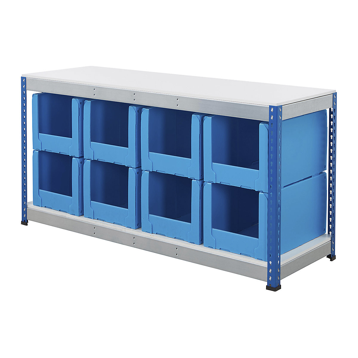 BiG400 Workbench With Correx Pick Bins | Blue & Galvanised, BiG400 Workbench With Correx Pick Bins | Blue & Galvanised, BiG400 Workbench | Melamine Worktop | 915h x 1830w x 610d mm | 400kg UDL | Blue & Galvanised | 8x Correx. Pick Bins | 341h x 400w x 600d mm-12
