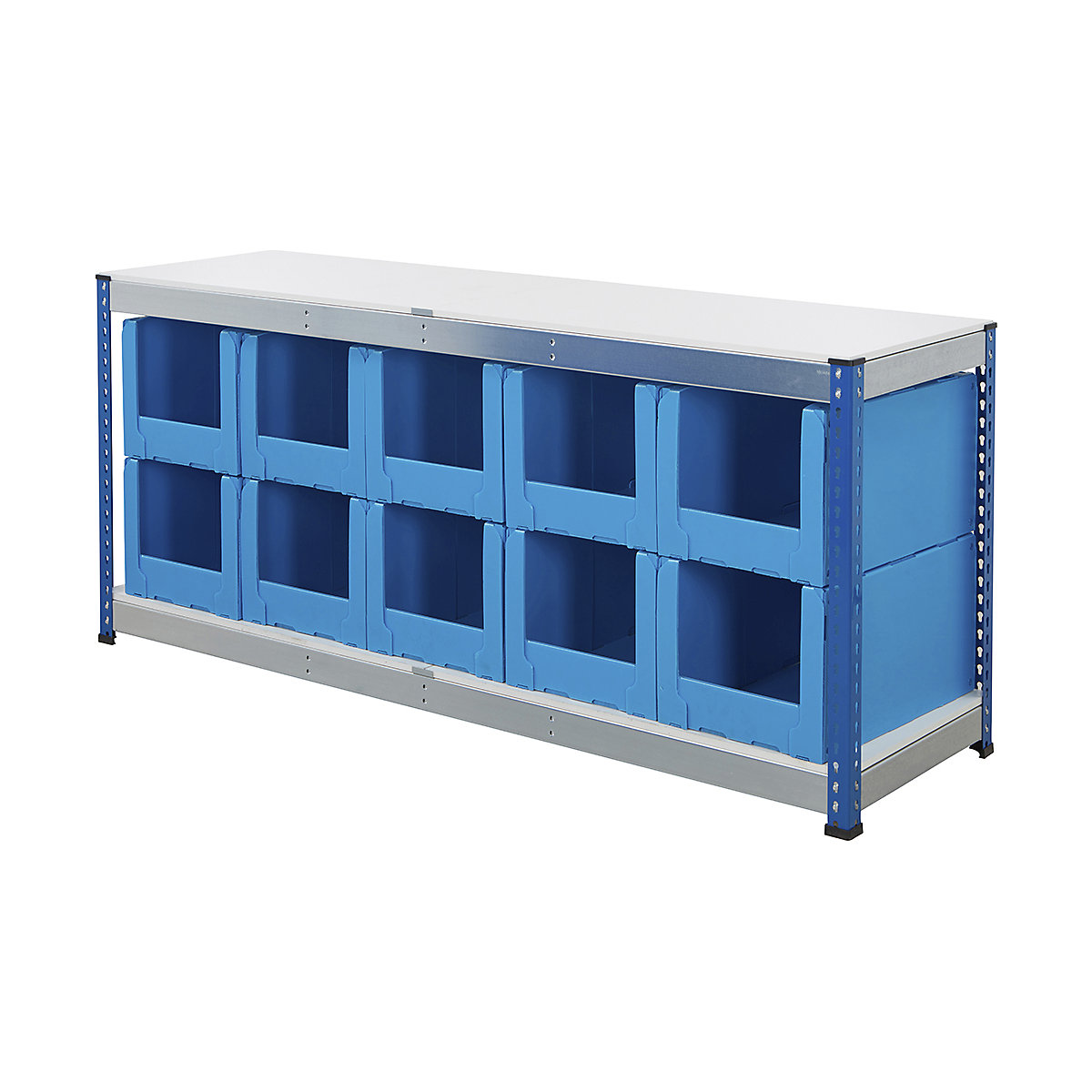 BiG400 Workbench With Correx Pick Bins | Blue & Galvanised, BiG400 Workbench With Correx Pick Bins | Blue & Galvanised, BiG400 Workbench | Melamine Worktop | 915h x 2130w x 610d mm | 400kg UDL | Blue & Galvanised | 10x Correx. Pick Bins | 341h x 400w x 600d mm-14