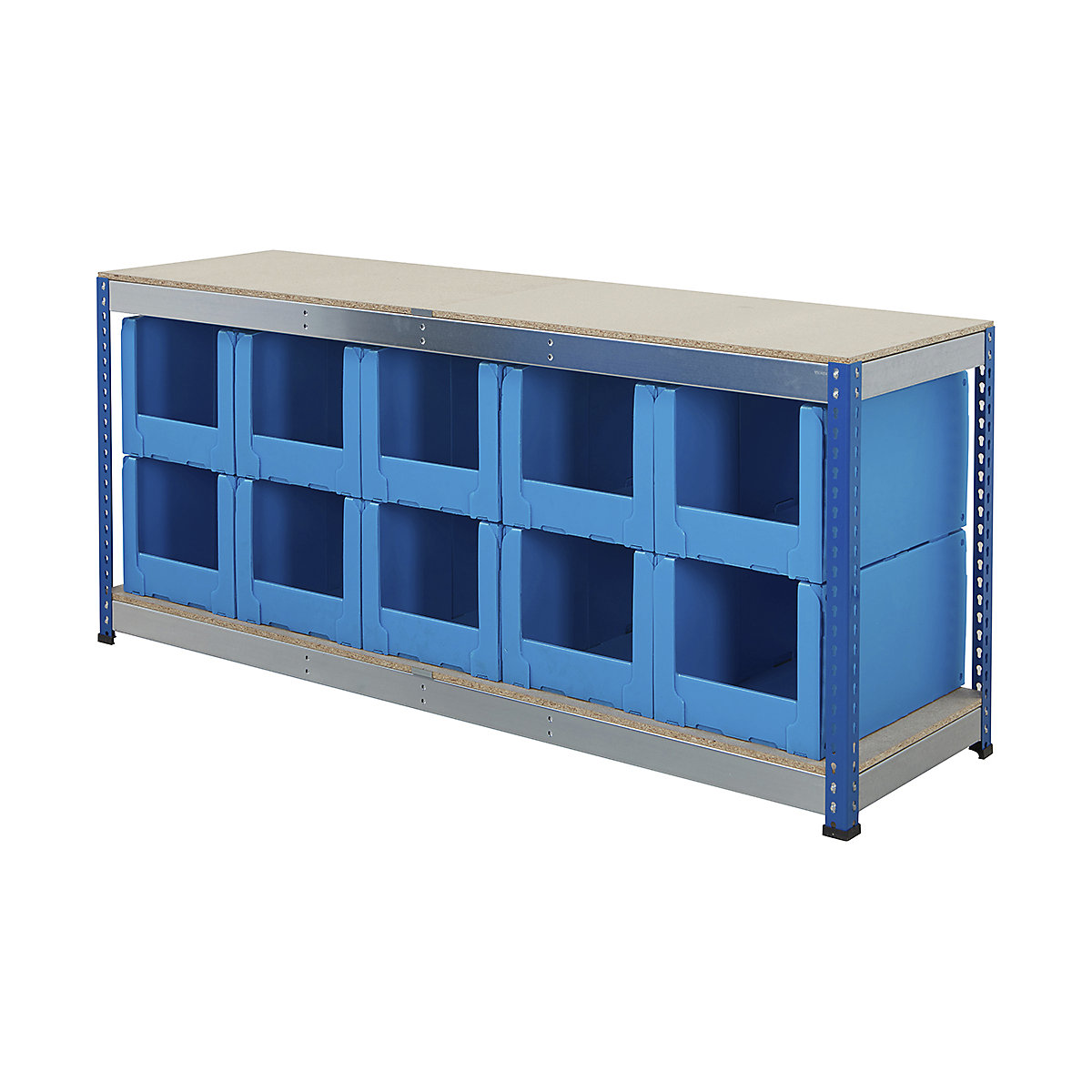 BiG400 Workbench With Correx Pick Bins | Blue & Galvanised, BiG400 Workbench With Correx Pick Bins | Blue & Galvanised, BiG400 Workbench | Chipboard Worktop | 915h x 2130w x 610d mm | 400kg UDL | Blue & Galvanised | 10x Correx. Pick Bins | 341h x 400w x 600d mm-4