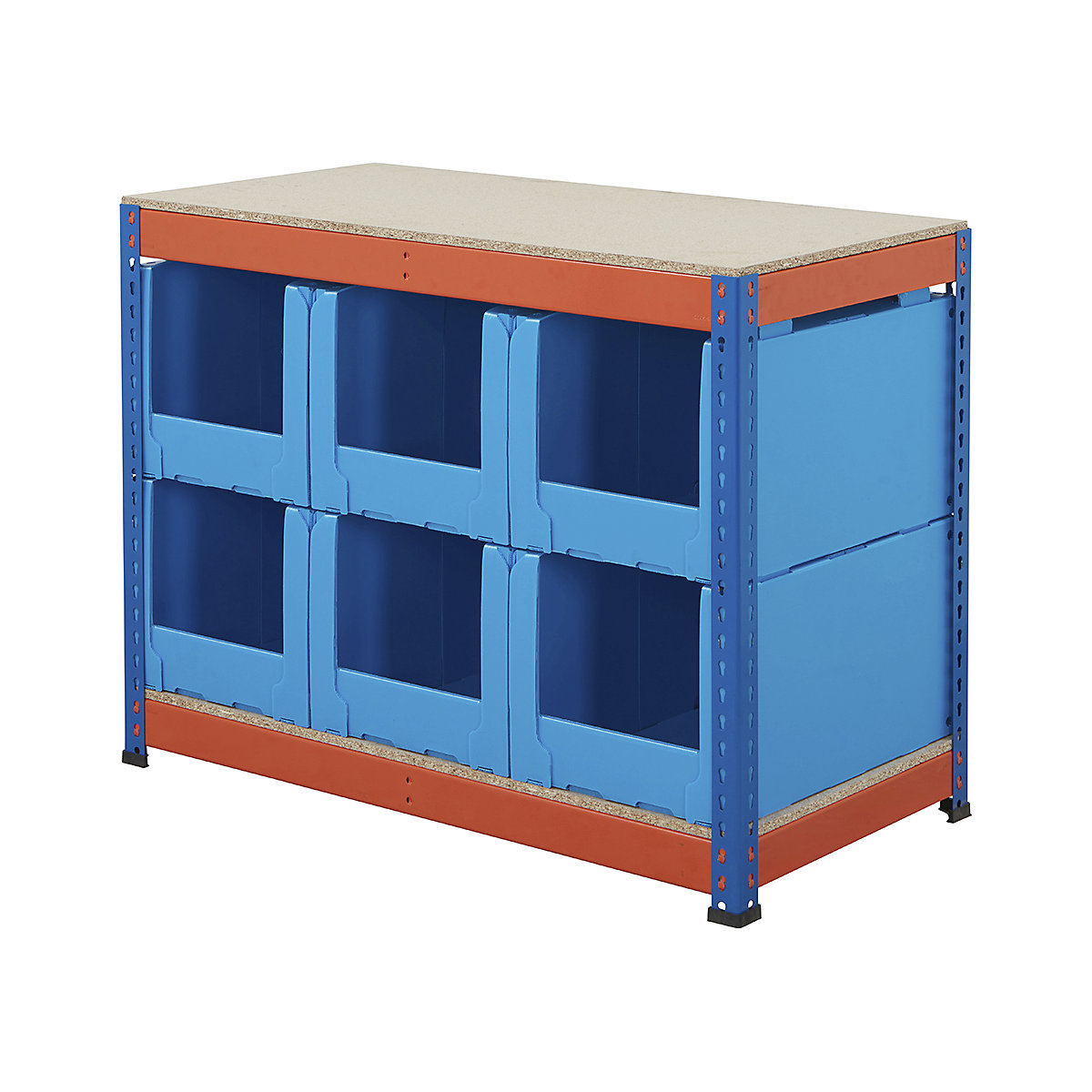 BiG400 Workbench With Correx Pick Bins | Blue & Orange, BiG400 Workbench With Correx Pick Bins | Blue & Orange, BiG400 Workbench | Chipboard Worktop | 915h x 1220w x 610d mm | 400kg UDL | Blue & Orange | 6x Correx. Pick Bins | 341h x 400w x 600d mm-4