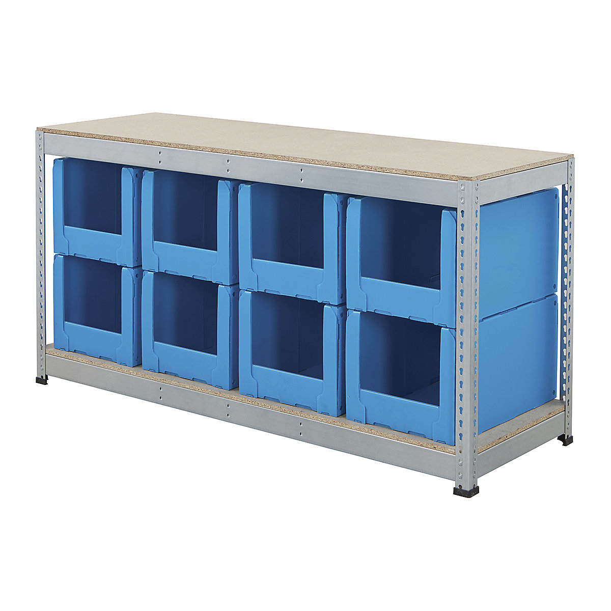 BiG400 Workbench With Correx Pick Bins | Galvanised, BiG400 Workbench With Correx Pick Bins | Galvanised, BiG400 Workbench | Chipboard Worktop | 915h x 1830w x 610d mm | 400kg UDL | Galvanised | 8x Correx. Pick Bins | 341h x 400w x 600d mm-2