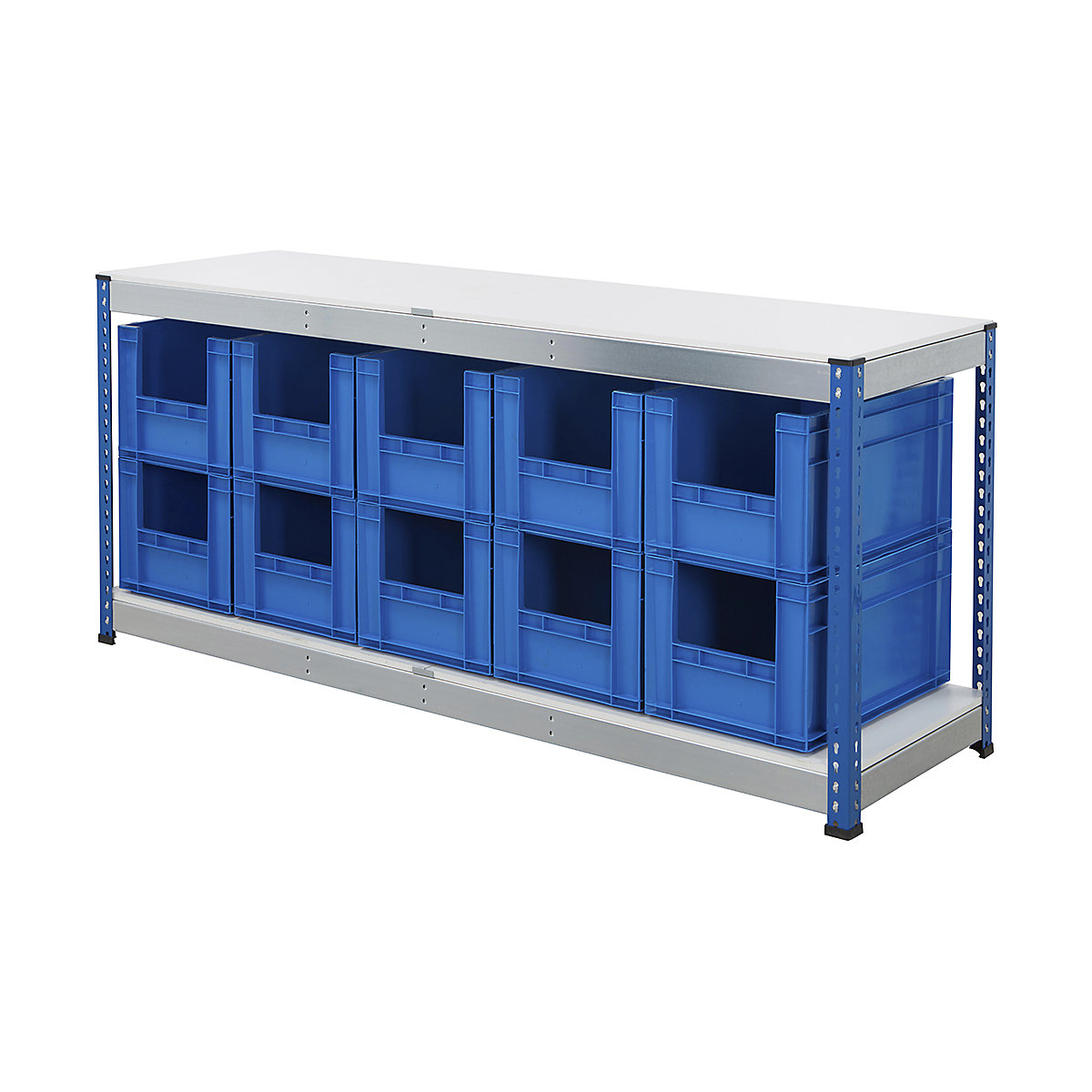 BiG400 Workbench With Euro Pick Bins | Blue & Galvanised