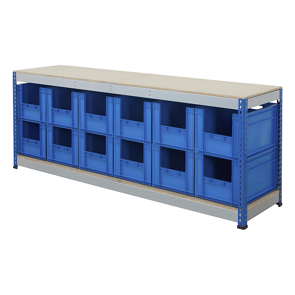 BiG400 Workbench With Euro Pick Bins | Blue & Galvanised