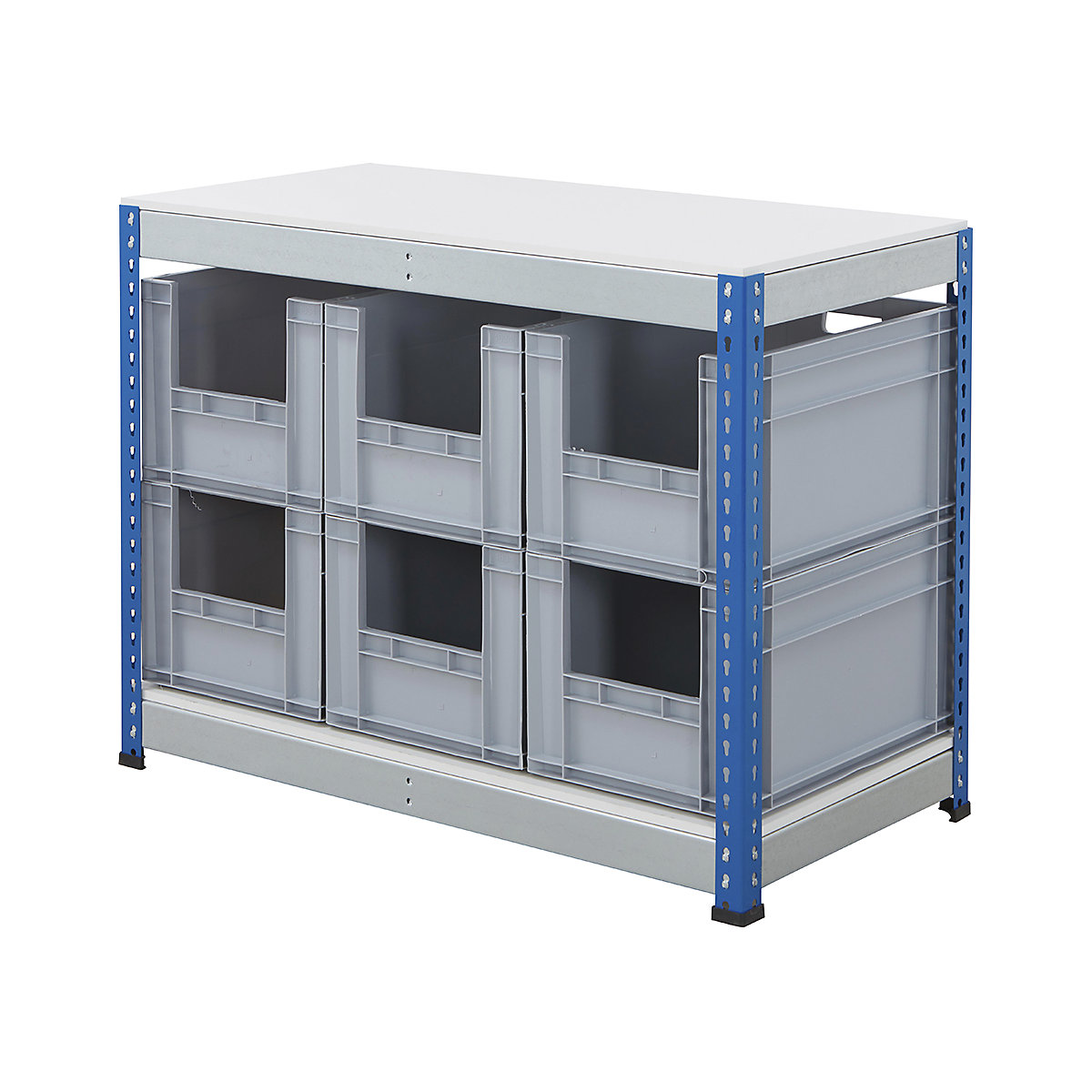 BiG400 Workbench With Euro Pick Bins | Blue & Galvanised