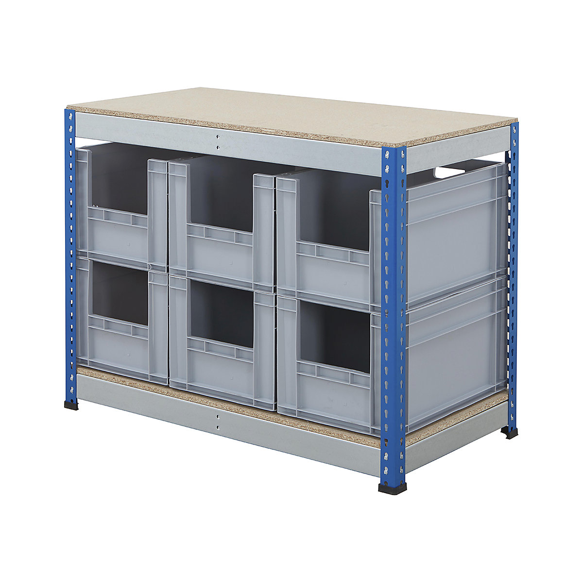 BiG400 Workbench With Euro Pick Bins | Blue & Galvanised
