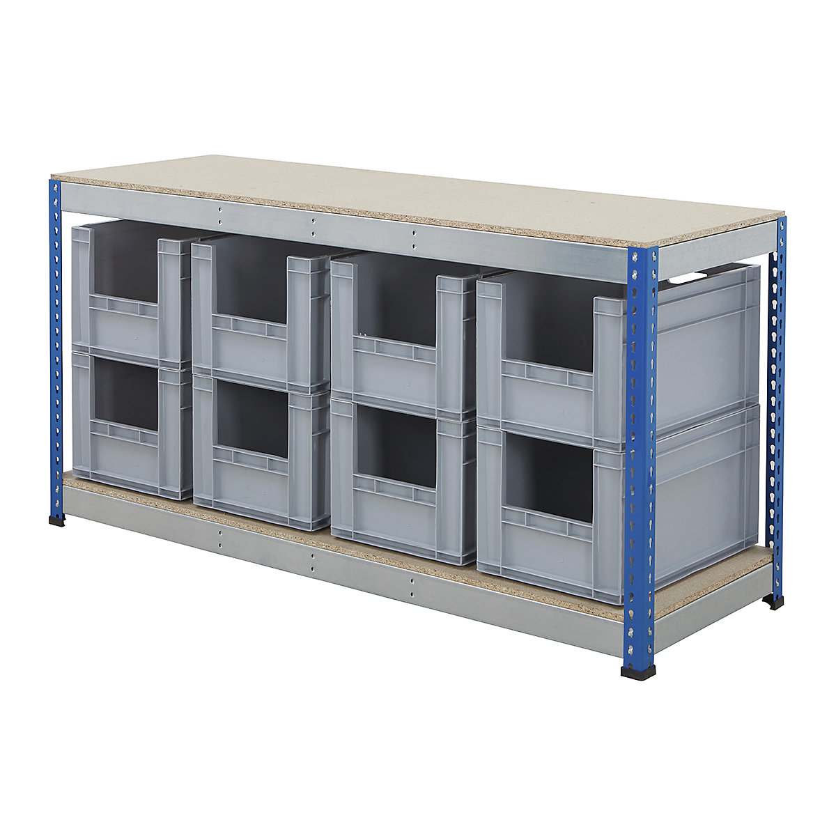 BiG400 Workbench With Euro Pick Bins | Blue & Galvanised