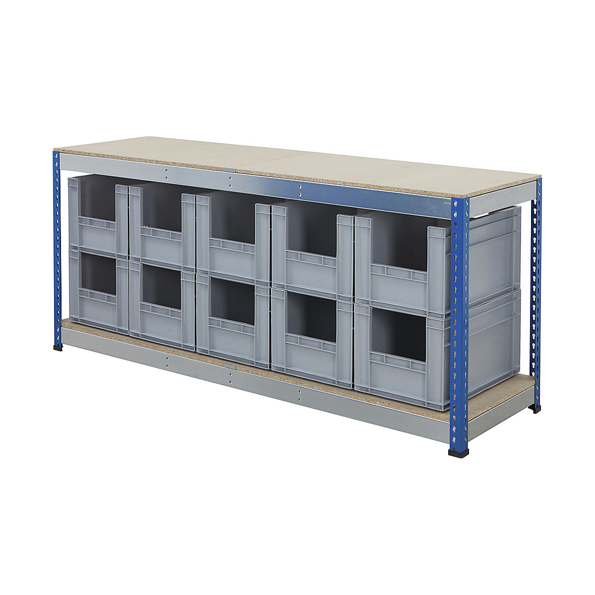 BiG400 Workbench With Euro Pick Bins | Blue & Galvanised