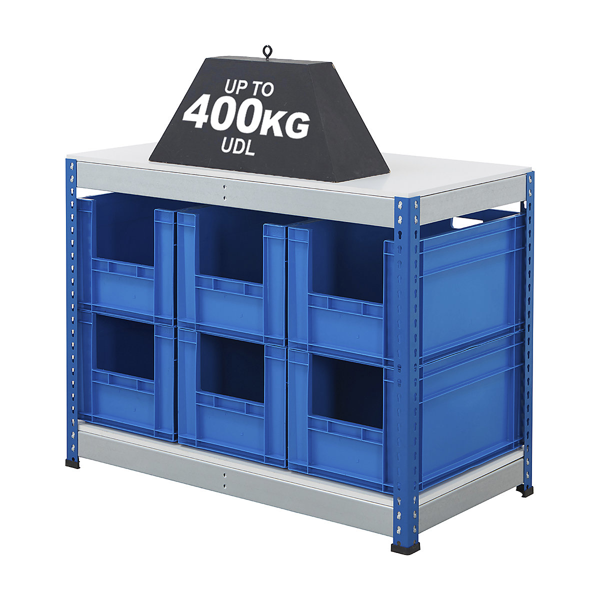 BiG400 Workbench With Euro Pick Bins | Blue & Galvanised (Product illustration 5)-4