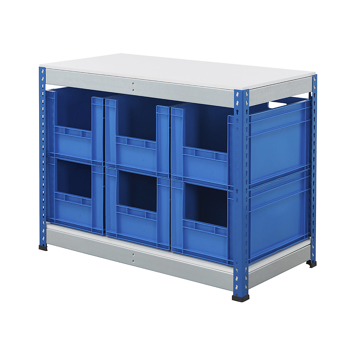 BiG400 Workbench With Euro Pick Bins | Blue & Galvanised