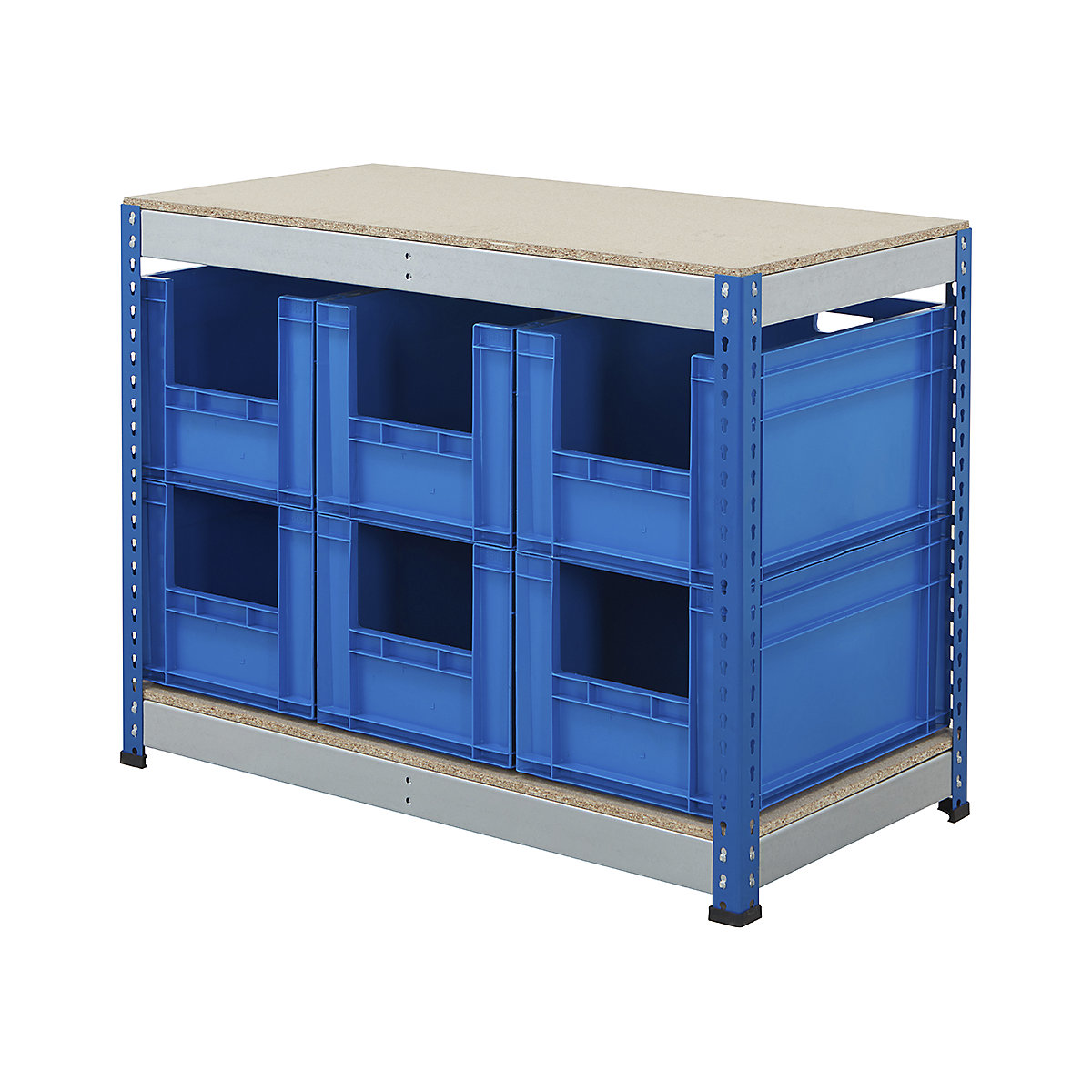 BiG400 Workbench With Euro Pick Bins | Blue & Galvanised