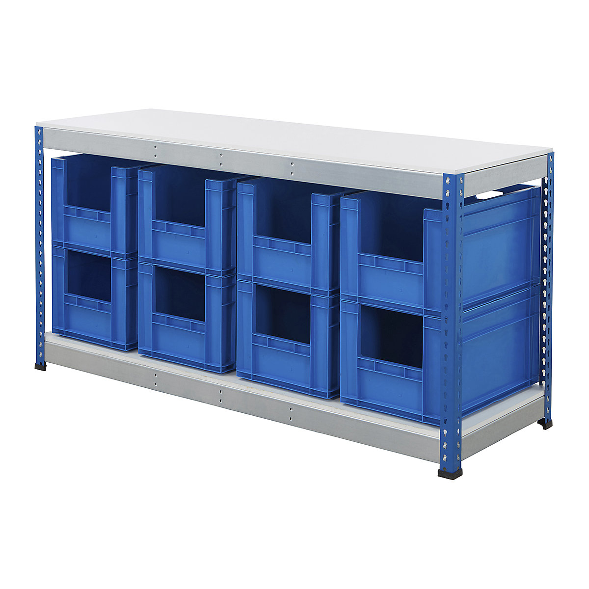 BiG400 Workbench With Euro Pick Bins | Blue & Galvanised