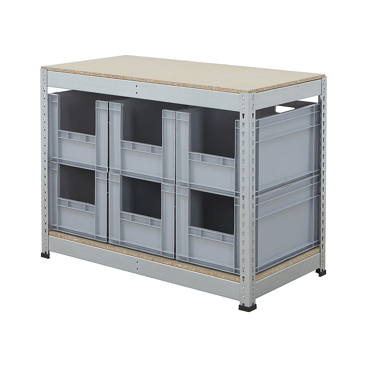BiG400 Workbench With Euro Pick Bins |  Galvanised, BiG400 Workbench With Euro Pick Bins |  Galvanised, BiG400 Workbench | Chipboard Worktop | 915h x 1220w x 610d mm | 400kg UDL | Galvanised | 6x Euro Pick Bins | 340h x 400w x 600d mm | Grey-7