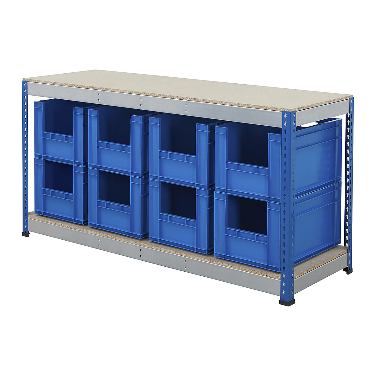 BiG400 Workbench With Euro Pick Bins, BiG400 Workbench With Euro Pick Bins, BiG400 Workbench | Chipboard Worktop | 915h x 1830w x 610d mm | 400kg UDL | Blue & Galvanised | 8x Euro Pick Bins | 340h x 400w x 600d mm | Blue-2