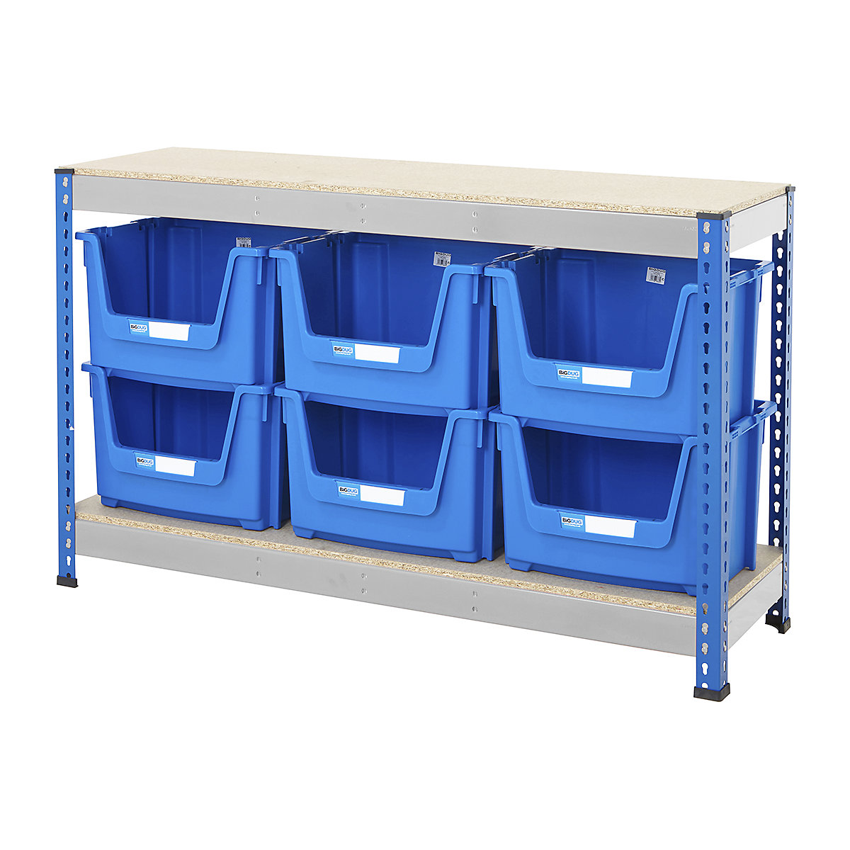 BiG400 Workbench With Pick Bins | Blue & Galvanised, BiG400 Workbench With Pick Bins | Blue & Galvanised, BiG400 Workbench | Chipboard Worktop | 915h x 1525w x 455d mm | 400kg UDL | Blue & Galvanised | 6x Pick Bins | 320h x 495w x 390d mm | Blue-3
