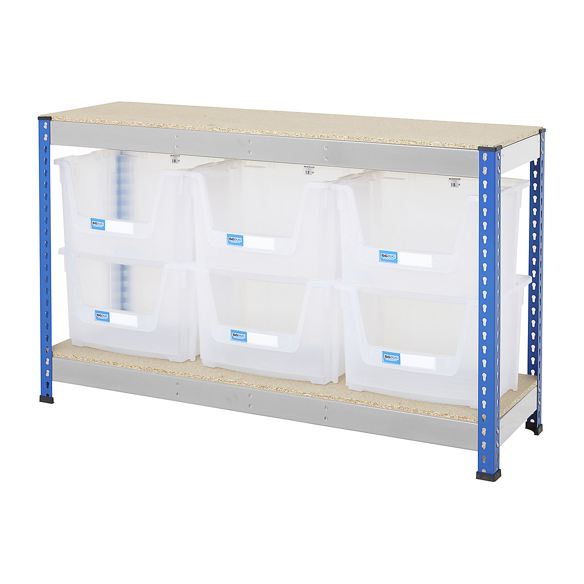 BiG400 Workbench With Pick Bins | Blue & Galvanised, BiG400 Workbench With Pick Bins | Blue & Galvanised, BiG400 Workbench | Chipboard Worktop | 915h x 1525w x 455d mm | 400kg UDL | Blue & Galvanised | 6x Pick Bins | 320h x 495w x 390d mm | Clear-5