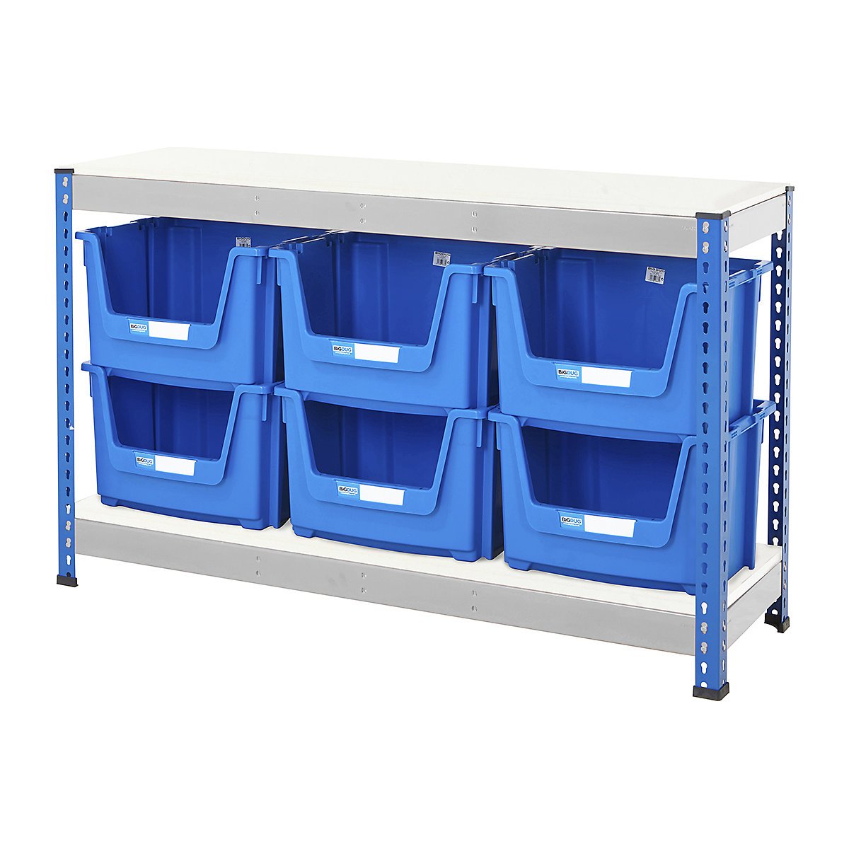 BiG400 Workbench With Pick Bins | Blue & Galvanised, BiG400 Workbench With Pick Bins | Blue & Galvanised, BiG400 Workbench | Melamine Worktop | 915h x 1525w x 455d mm | 400kg UDL | Blue & Galvanised | 6x Pick Bins | 320h x 495w x 390d mm | Blue-4