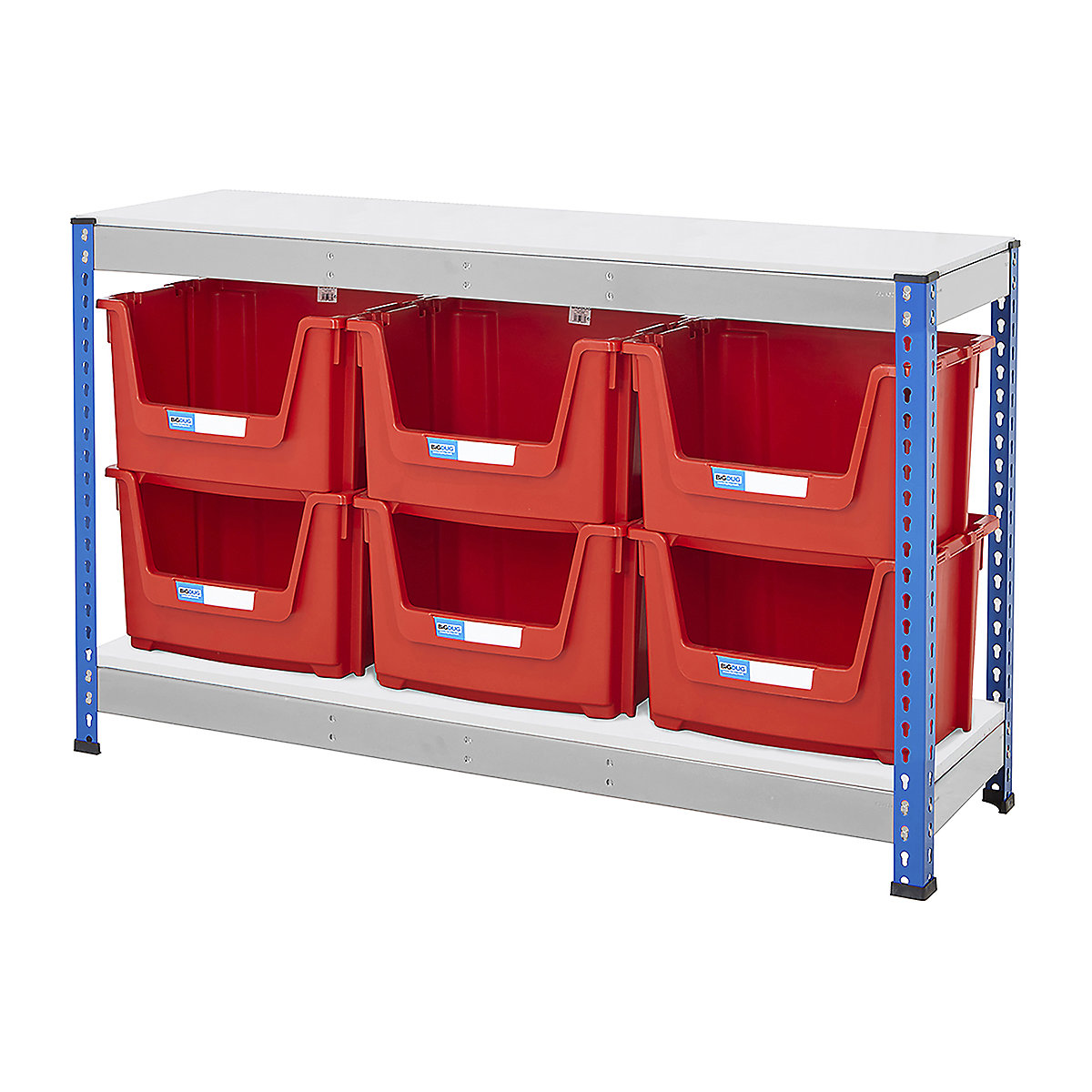 BiG400 Workbench With Pick Bins | Blue & Galvanised, BiG400 Workbench With Pick Bins | Blue & Galvanised, BiG400 Workbench | Melamine Worktop | 915h x 1525w x 455d mm | 400kg UDL | Blue & Galvanised | 6x Pick Bins | 320h x 495w x 390d mm | Clear-2