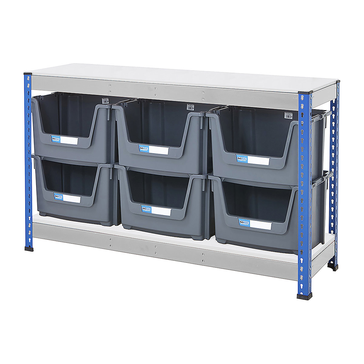 BiG400 Workbench With Pick Bins | Blue & Galvanised, BiG400 Workbench With Pick Bins | Blue & Galvanised, BiG400 Workbench | Melamine Worktop | 915h x 1525w x 455d mm | 400kg UDL | Blue & Galvanised | 6x Pick Bins | 320h x 495w x 390d mm | Grey-6