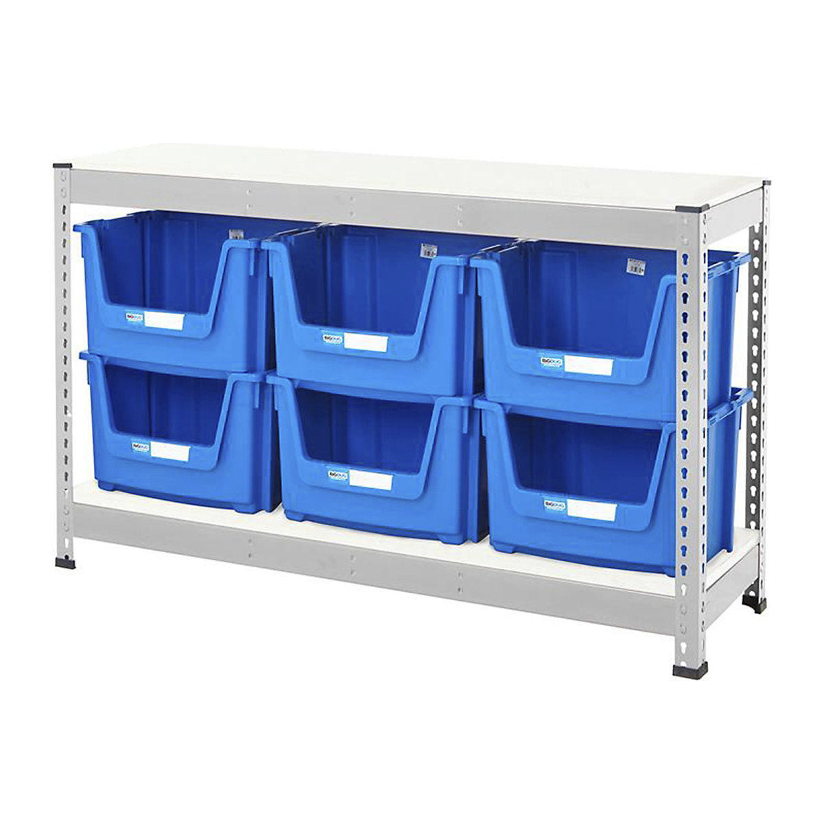 BiG400 Workbench With Pick Bins | Galvanised, BiG400 Workbench With Pick Bins | Galvanised, BiG400 Workbench | Melamine Worktop | 915h x 1525w x 455d mm | 400kg UDL | Galvanised | 6x Pick Bins | 320h x 495w x 390d mm | Blue-5