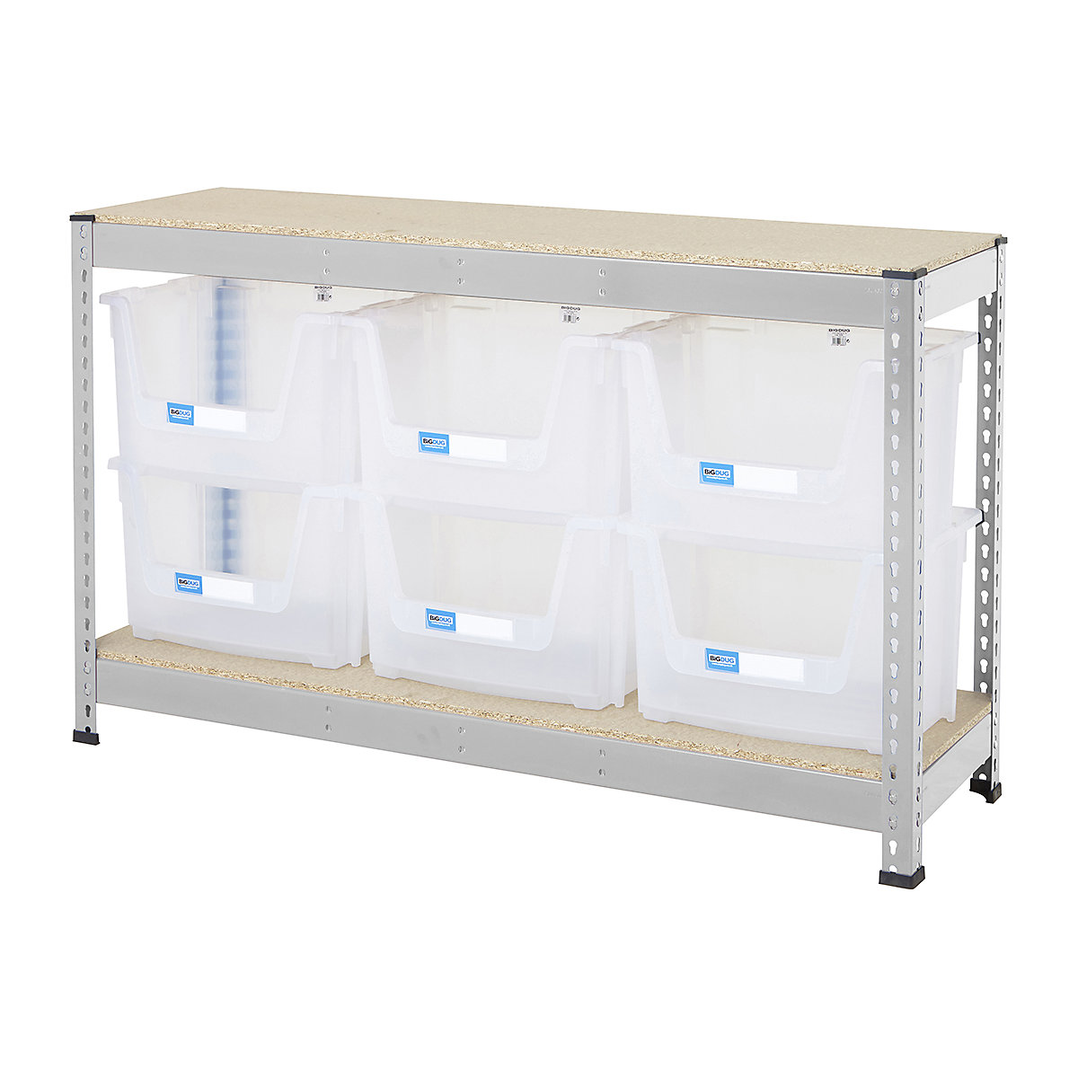 BiG400 Workbench With Pick Bins | Galvanised, BiG400 Workbench With Pick Bins | Galvanised, BiG400 Workbench | Chipboard Worktop | 915h x 1525w x 455d mm | 400kg UDL | Galvanised | 6x Pick Bins | 320h x 495w x 390d mm | Clear-6