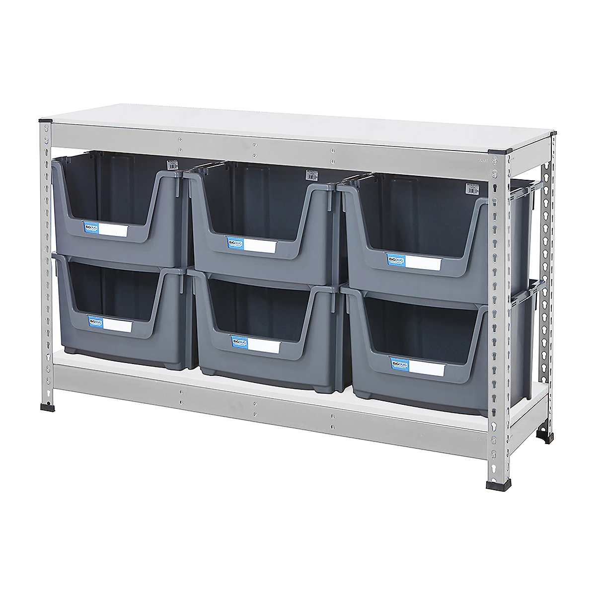 BiG400 Workbench With Pick Bins | Galvanised, BiG400 Workbench With Pick Bins | Galvanised, BiG400 Workbench | Melamine Worktop | 915h x 1525w x 455d mm | 400kg UDL | Galvanised | 6x Pick Bins | 320h x 495w x 390d mm | Grey-1