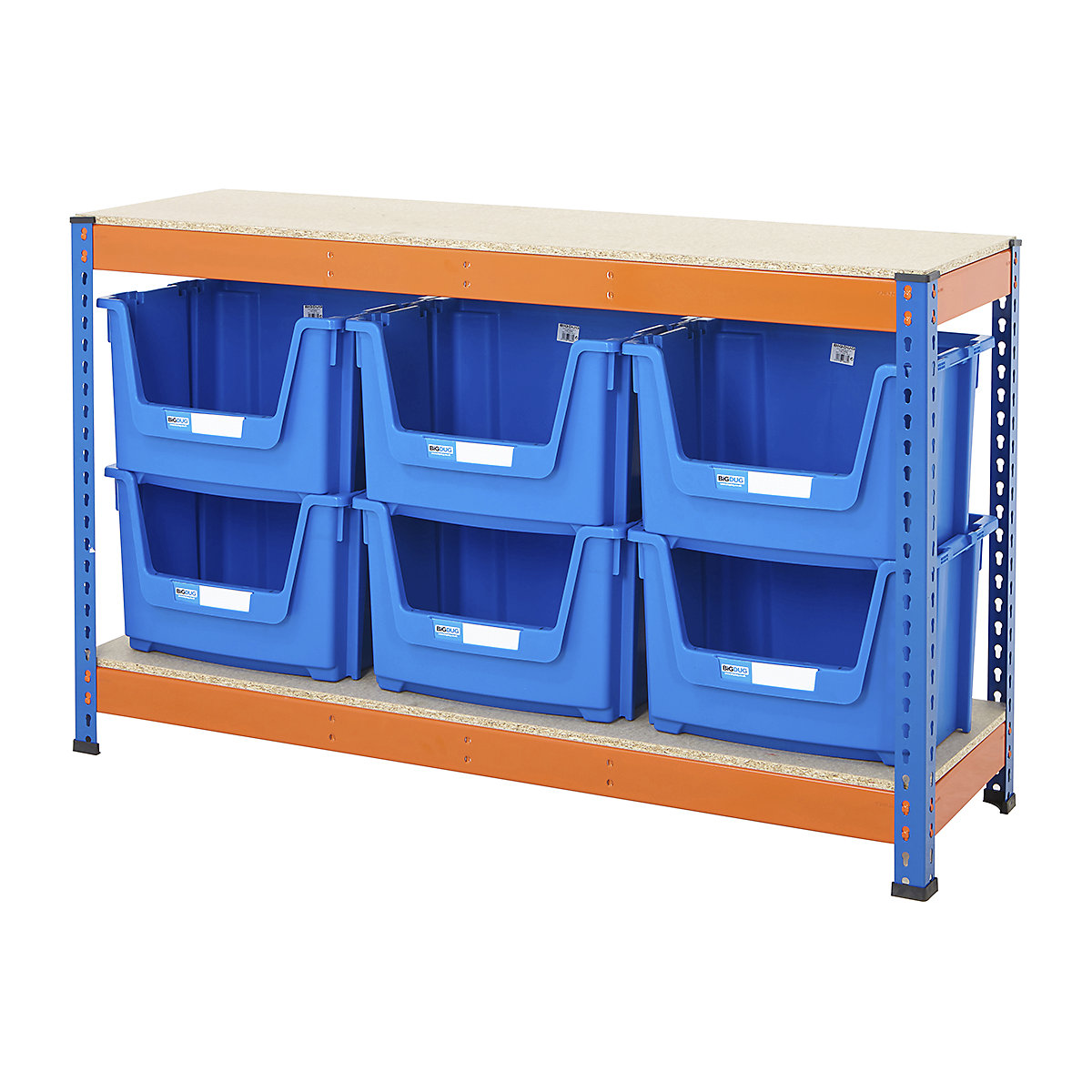 BiG400 Workbench With Pick Bins, BiG400 Workbench With Pick Bins, BiG400 Workbench | Chipboard Worktop | 915h x 1525w x 455d mm | 400kg UDL | Blue & Orange | 6x Pick Bins | 320h x 495w x 390d mm | Blue-2