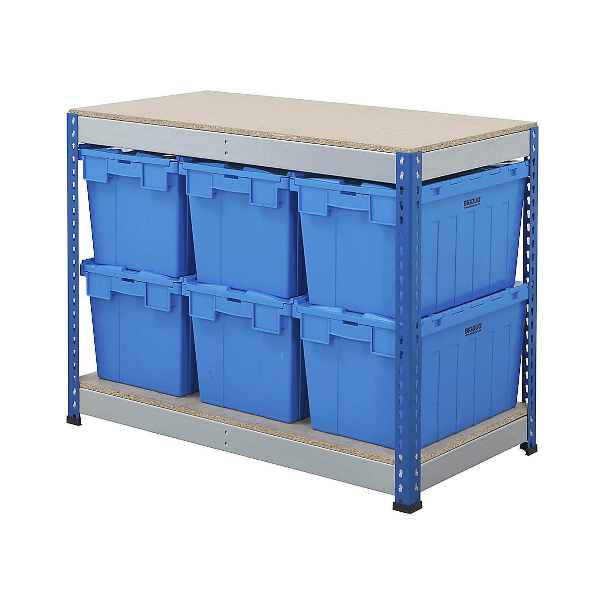 BiG400 Workbench with BiGDUG Euro Tote Boxes | Blue & Galvanised