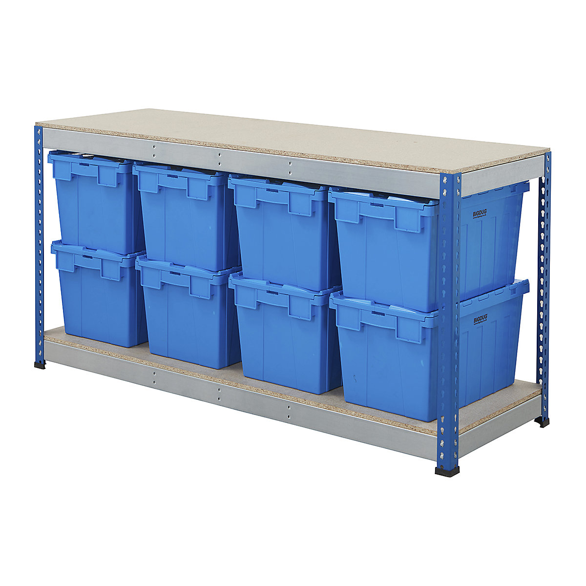 BiG400 Workbench with BiGDUG Euro Tote Boxes | Blue & Galvanised