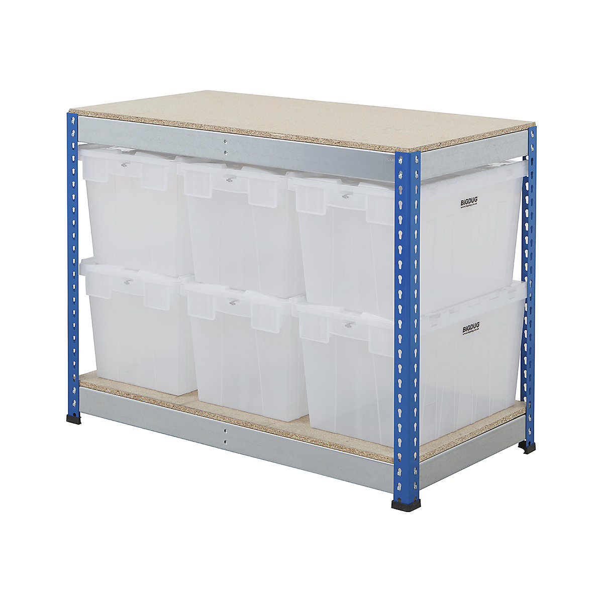 BiG400 Workbench with BiGDUG Euro Tote Boxes | Blue & Galvanised