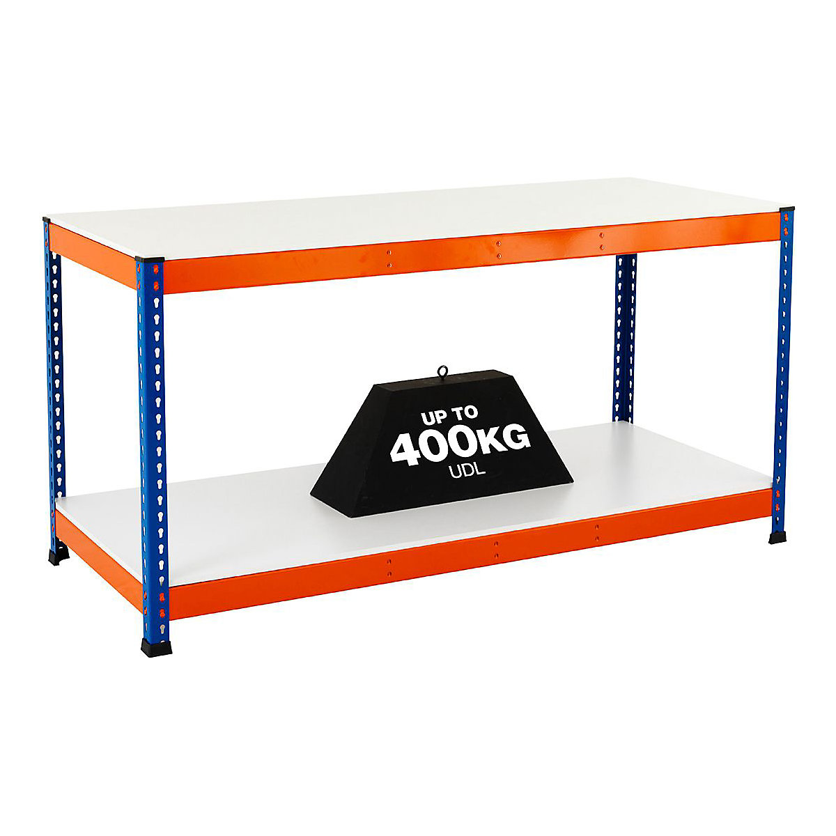 BiG400 Workbenches, BiG400 Workbenches, BiG400 Workbench | Melamine Worktop | 915h x 1220w x 455d mm | Full Depth Lower Shelf | 400kg UDL | Blue & Orange-3