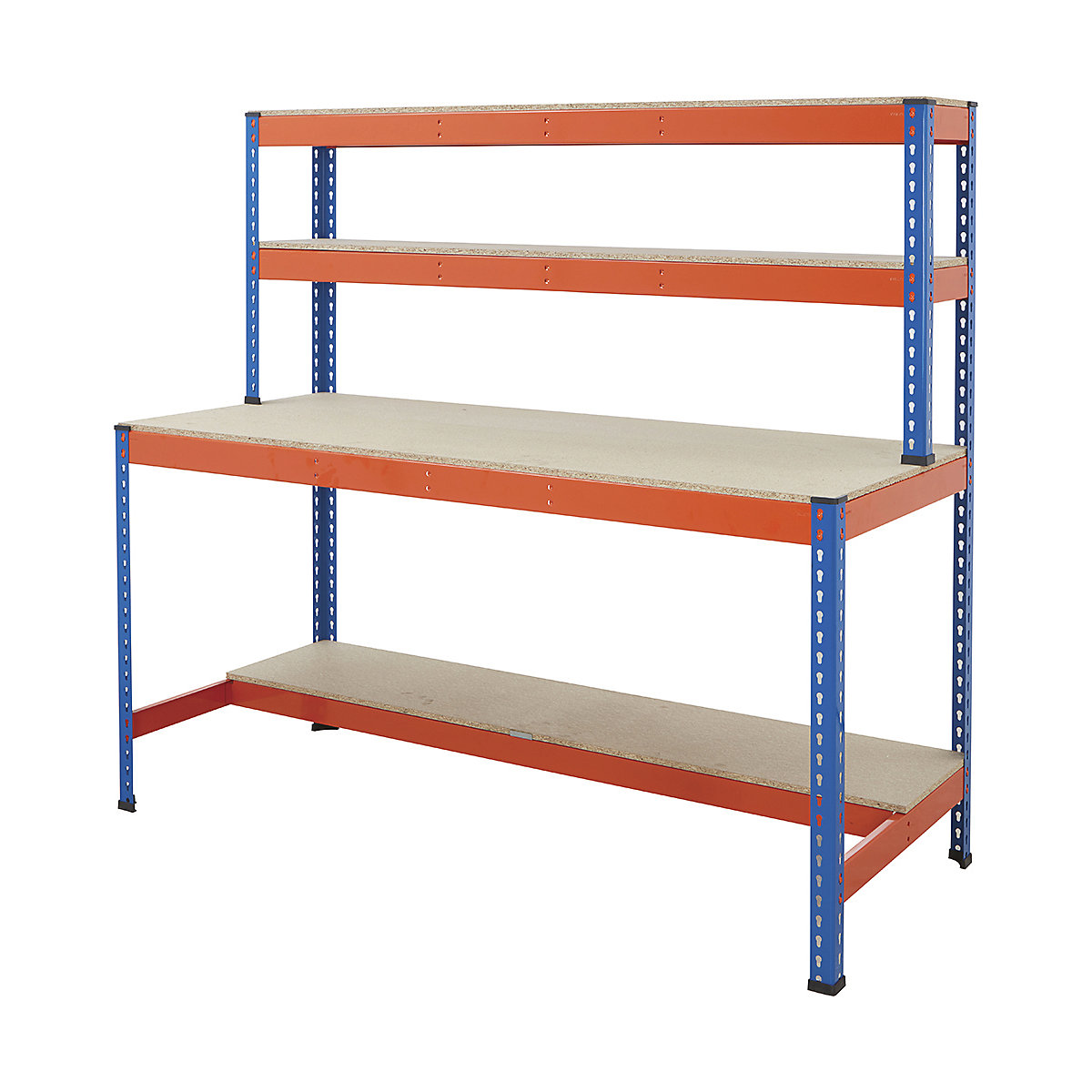 BiG400 Workstations, BiG400 Workstations, BiG400 Workstation | Chipboard Worktop | 1677h x 1220w x 610d mm | Half Depth Lower Shelf | 2 Top Shelves | 400kg UDL | Blue & Orange-2