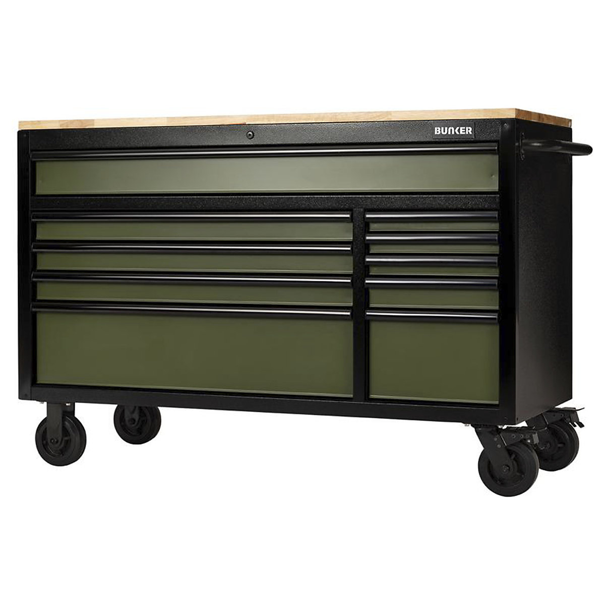 BUNKER Mobile Workbench, BUNKER Mobile Workbench, BUNKER® Mobile Workbench | 973h x 1502w x 622d mm | 10 Drawer | 56" | Green-2