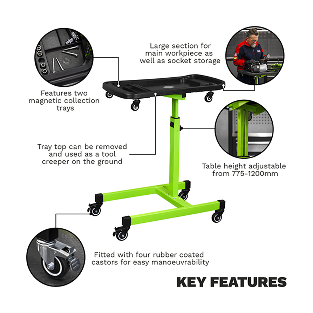 Sealey Height Adjustable Mobile Workstation with Removable Top Tray (Product illustration 14)-13