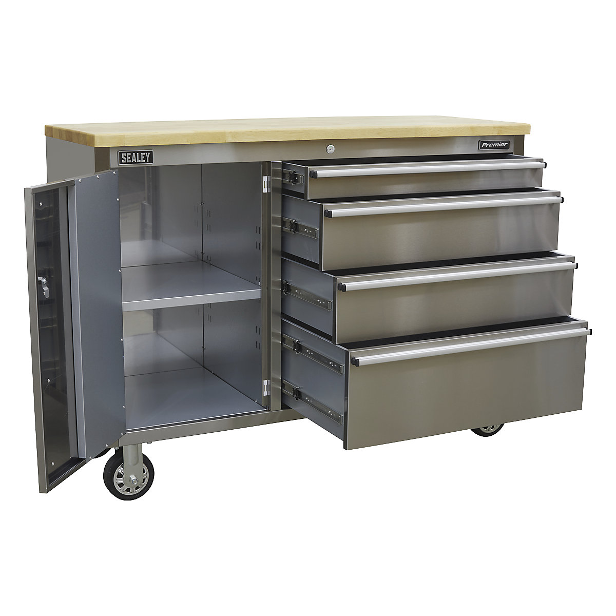 Sealey Premier Mobile Stainless Steel Tool Cabinet | 4 Drawer (Product illustration 2)-1